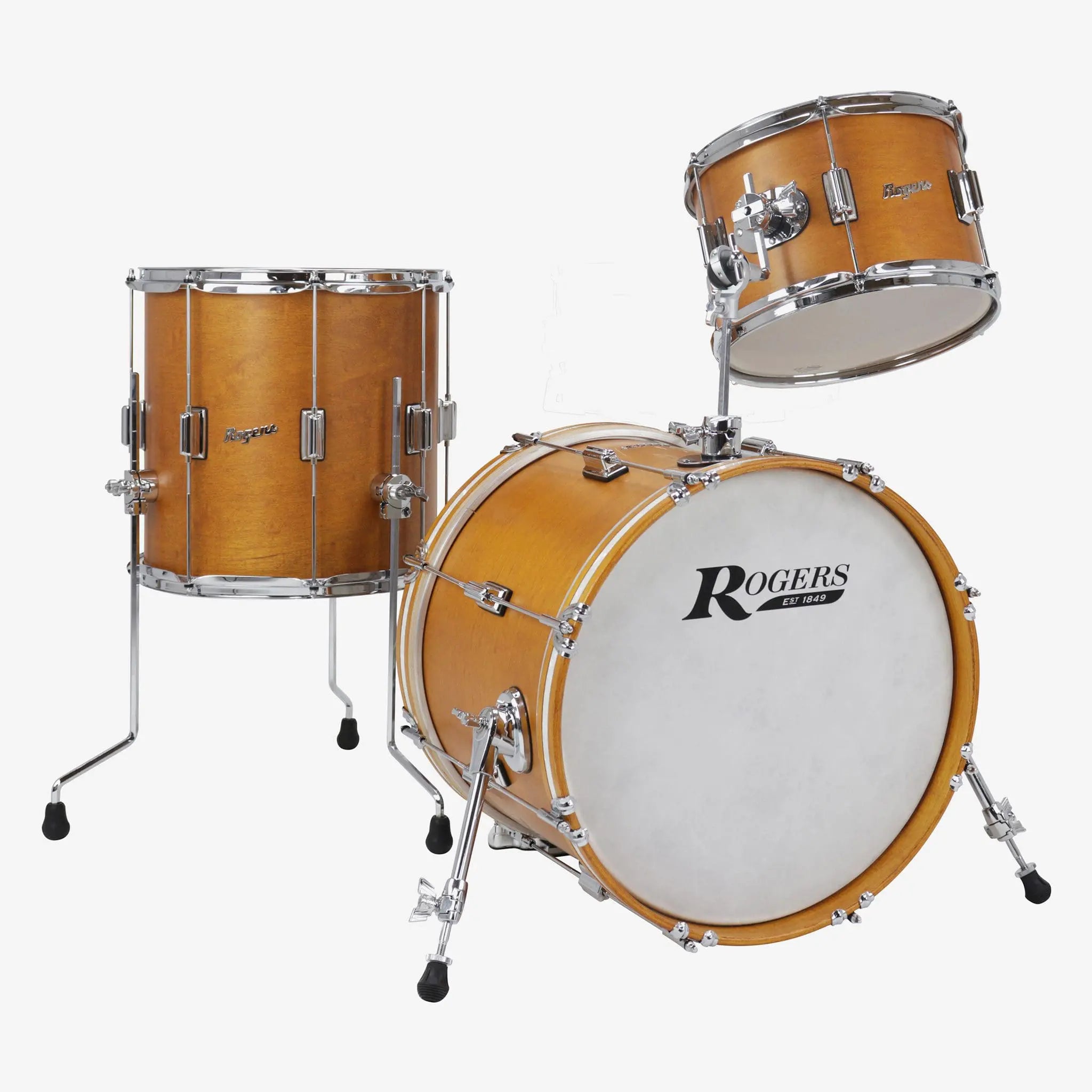 ~NEW!~ Rogers Tower Series 3-Piece 12/14/18 Bop Drum Kit Set in Satin Fruitwood Stain with White Marine Pearl Hoop Inlay (SAVE OVER $550!)